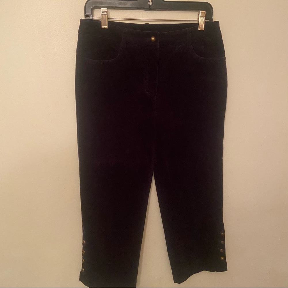 CANDA - Stretch Corduroy Cropped Pants with Gold Button Accents